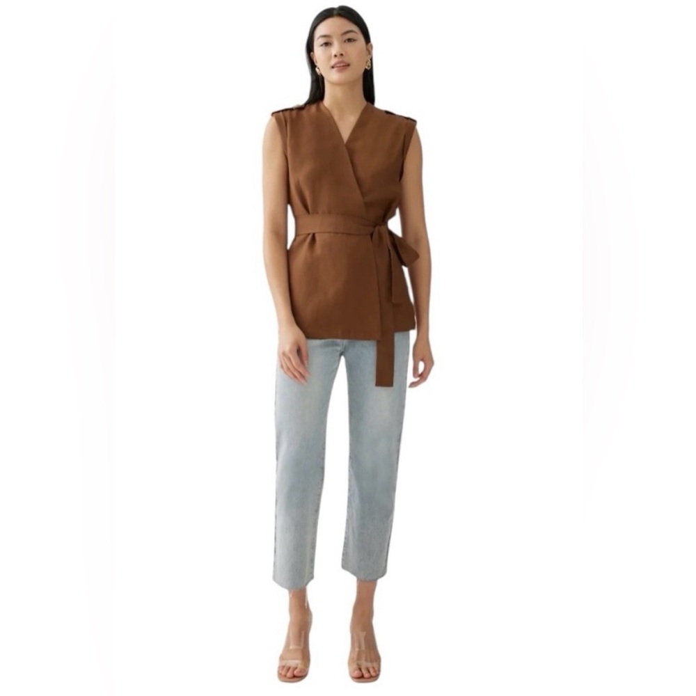 NWT Love Bonito Eula Linen Wrap Vest in Brown XL